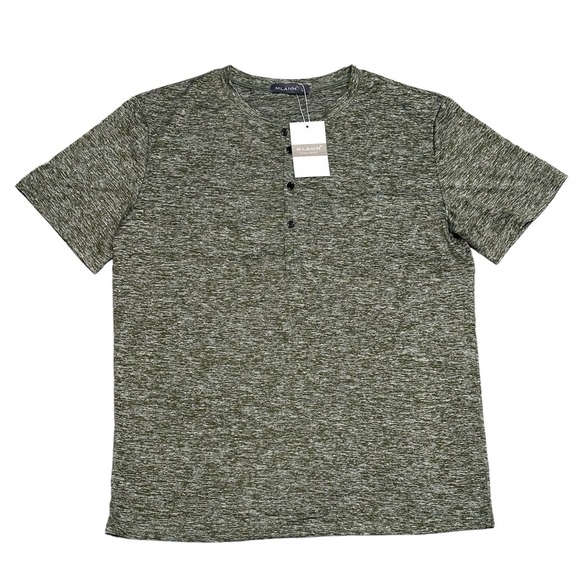 Men’s MYANM Vogue Brand Large Henley Short Sleeve T-Shirt Top Tee Green Stretch - Picture 3 of 7